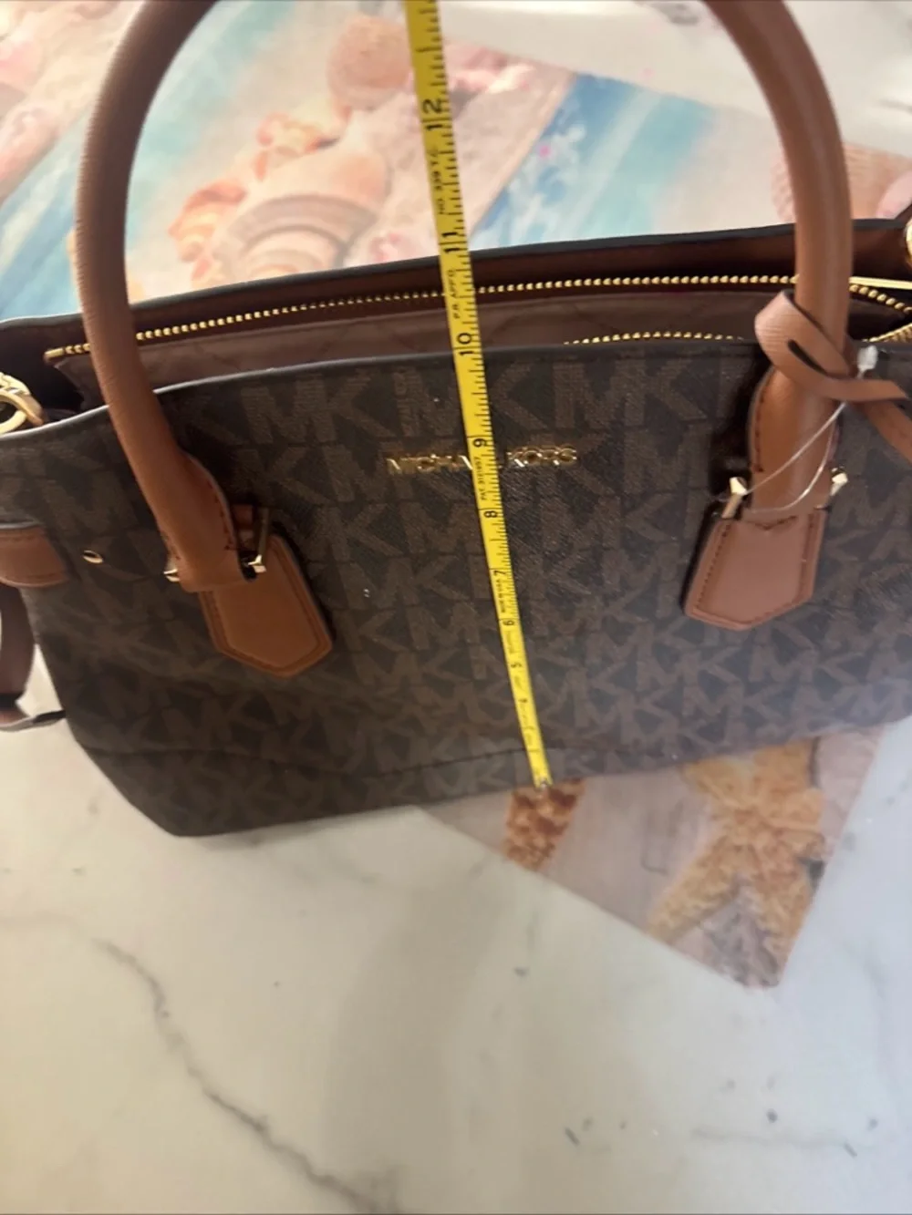 Michael Kors Brown Monogram Duffel with Tan Leather Trim - Picture 9 of 16